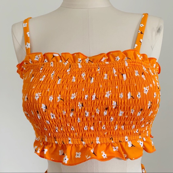 NWT 🌼 Floralkini Orange Ruffle High Waist Bikini - Picture 7 of 8